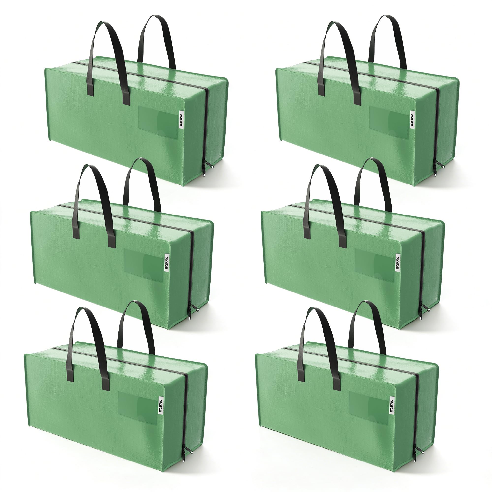 WORKPRO front view of six bags showing size and set for easy moving