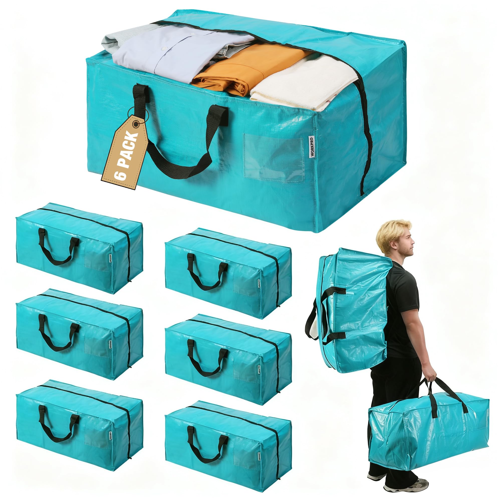 WORKPRO front view of six packed bags showing capacity and organization benefit