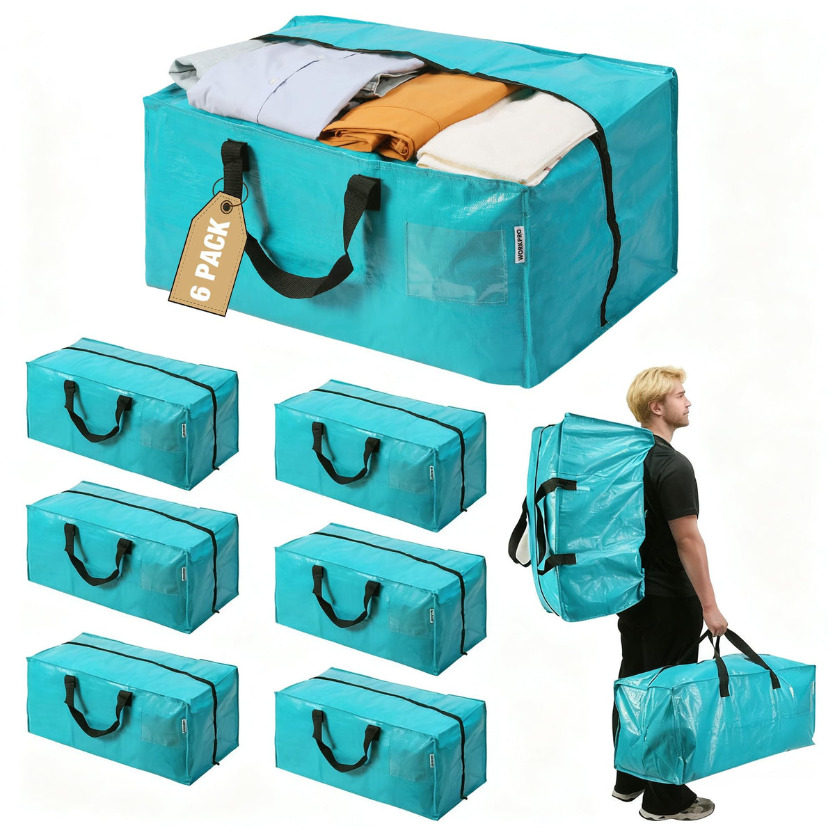 WORKPRO front view of six packed bags showing capacity and organization benefit