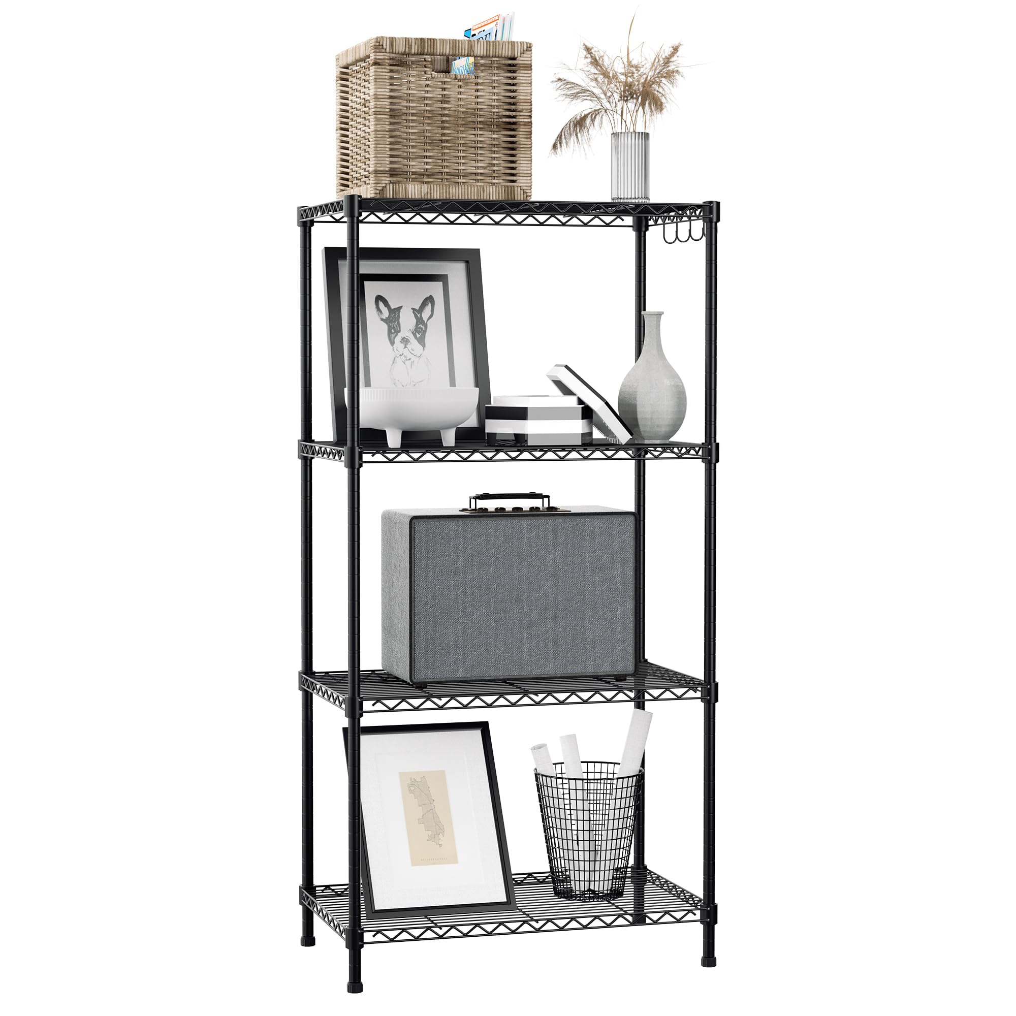 WORKPRO front view of 4-tier shelving showing compact, heavy-duty storage advantage
