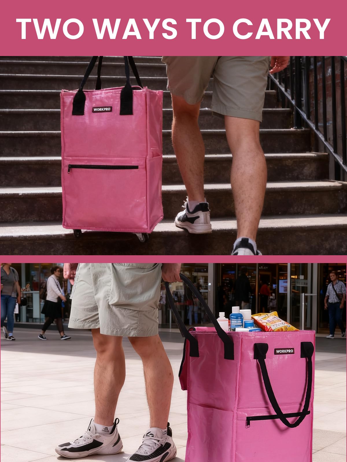 WORKPRO being used for groceries and laundry for convenient transport