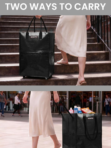 WORKPRO lifestyle image of bag on sidewalk easing urban shopping trips