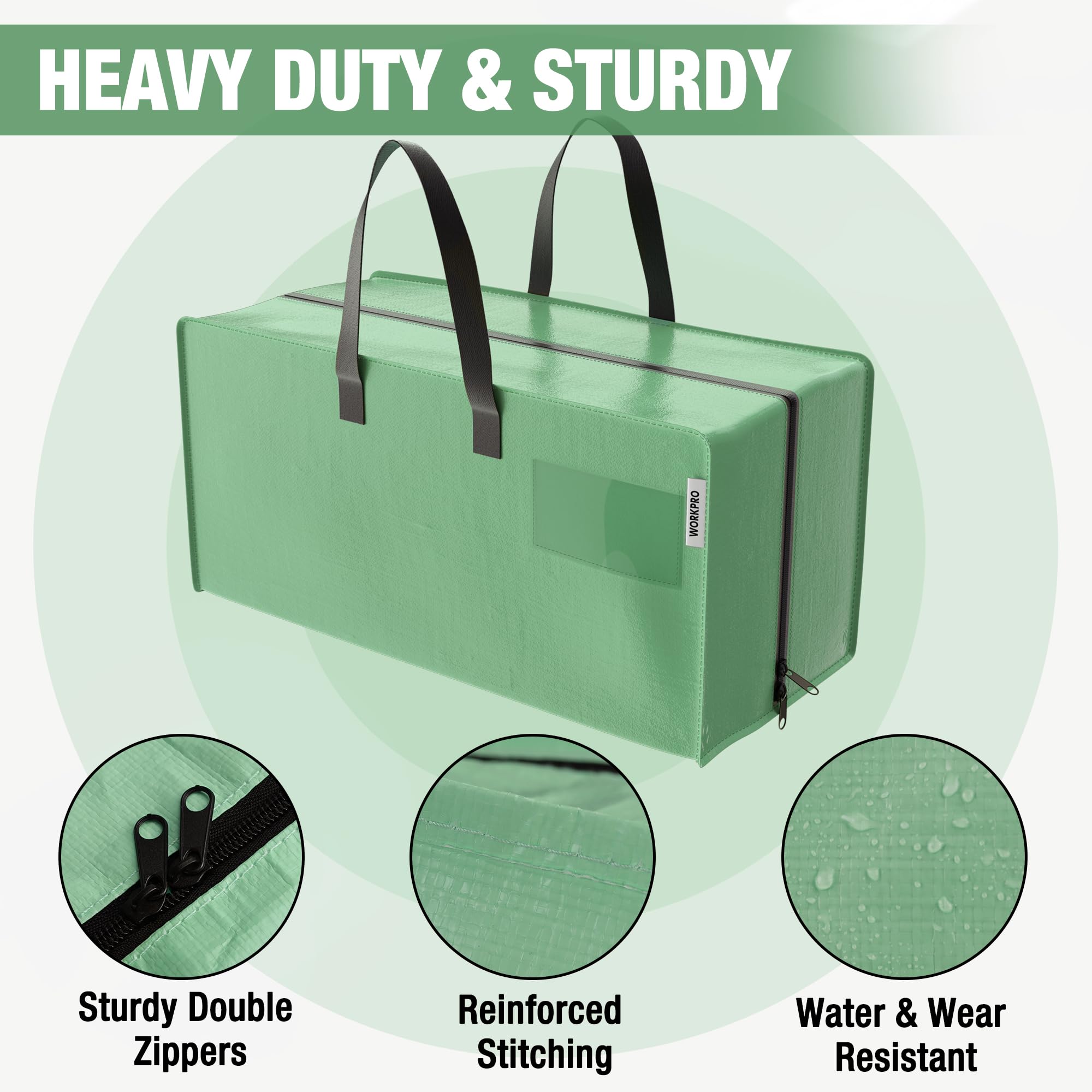 WORKPRO wide top open bag filled with bedding for faster packing