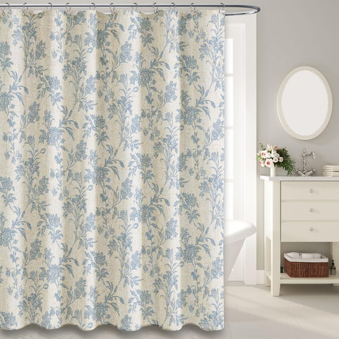 WOUVMA front view blue floral shower curtain adds cottagecore charm