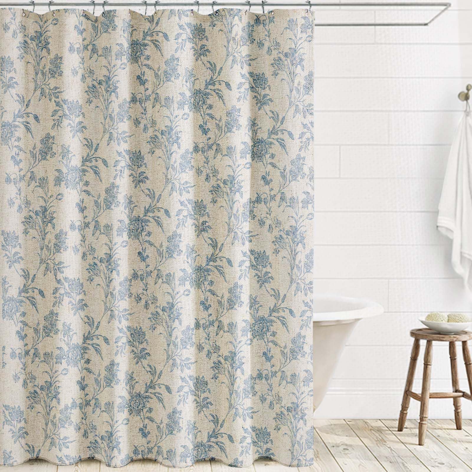WOUVMA shower curtain beside tub showing full 72 by 72-inch scale