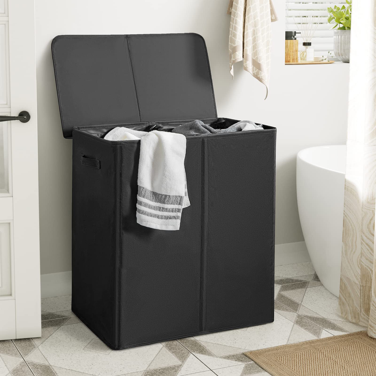 WOWLIVE top view with lid closed hiding clothes and reducing odors for tidier spaces