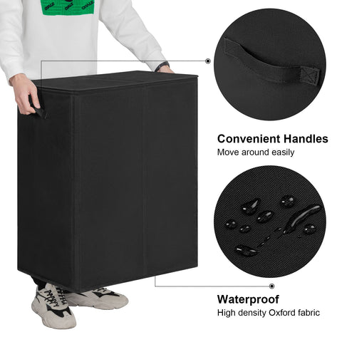 WOWLIVE size comparison next to a washing machine illustrating compact vertical capacity