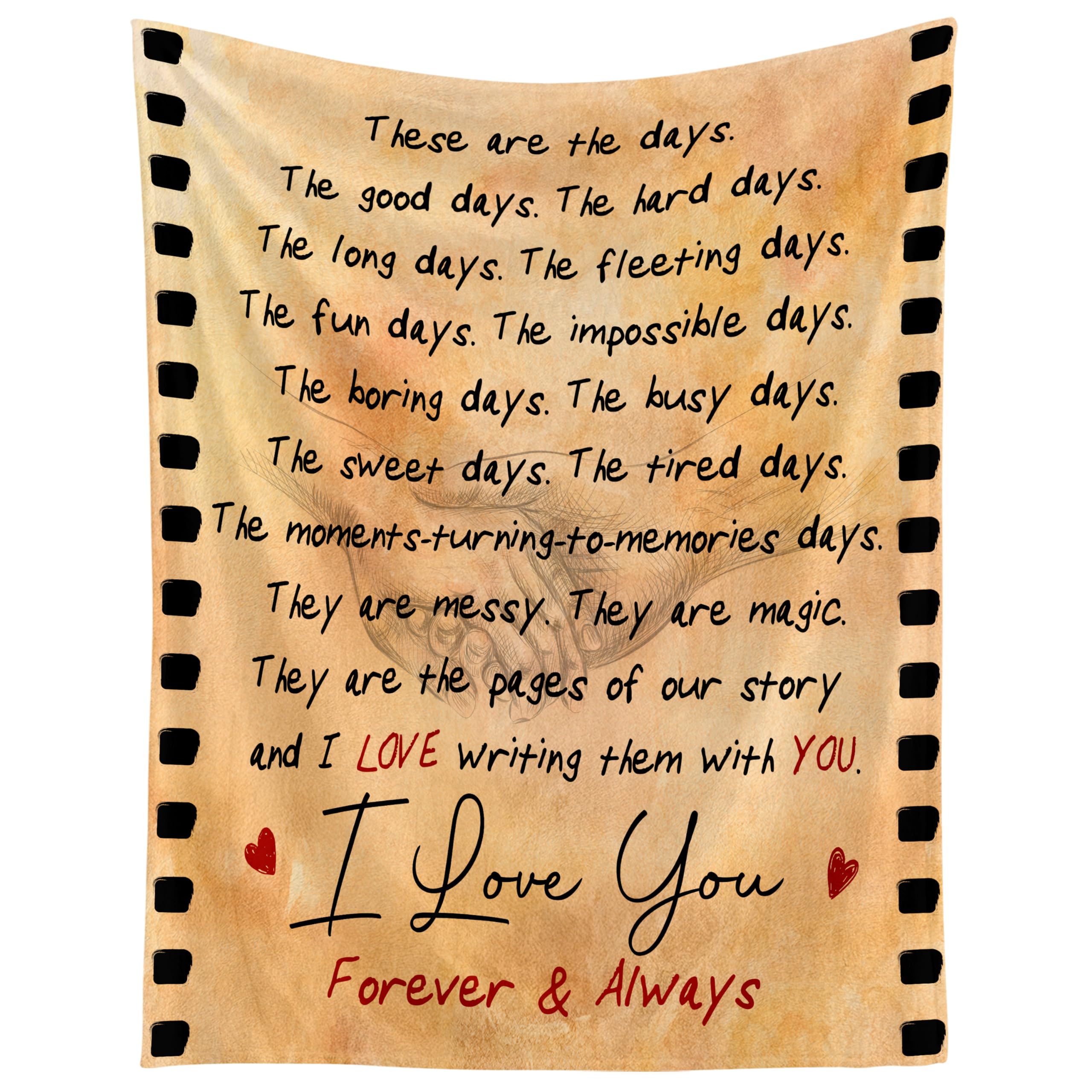 WRAPIX front view of anniversary throw showing message and cozy appeal