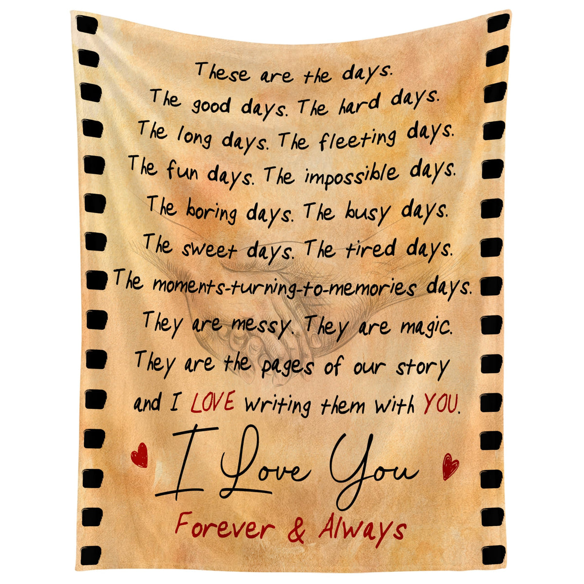 WRAPIX front view of anniversary throw showing message and cozy appeal