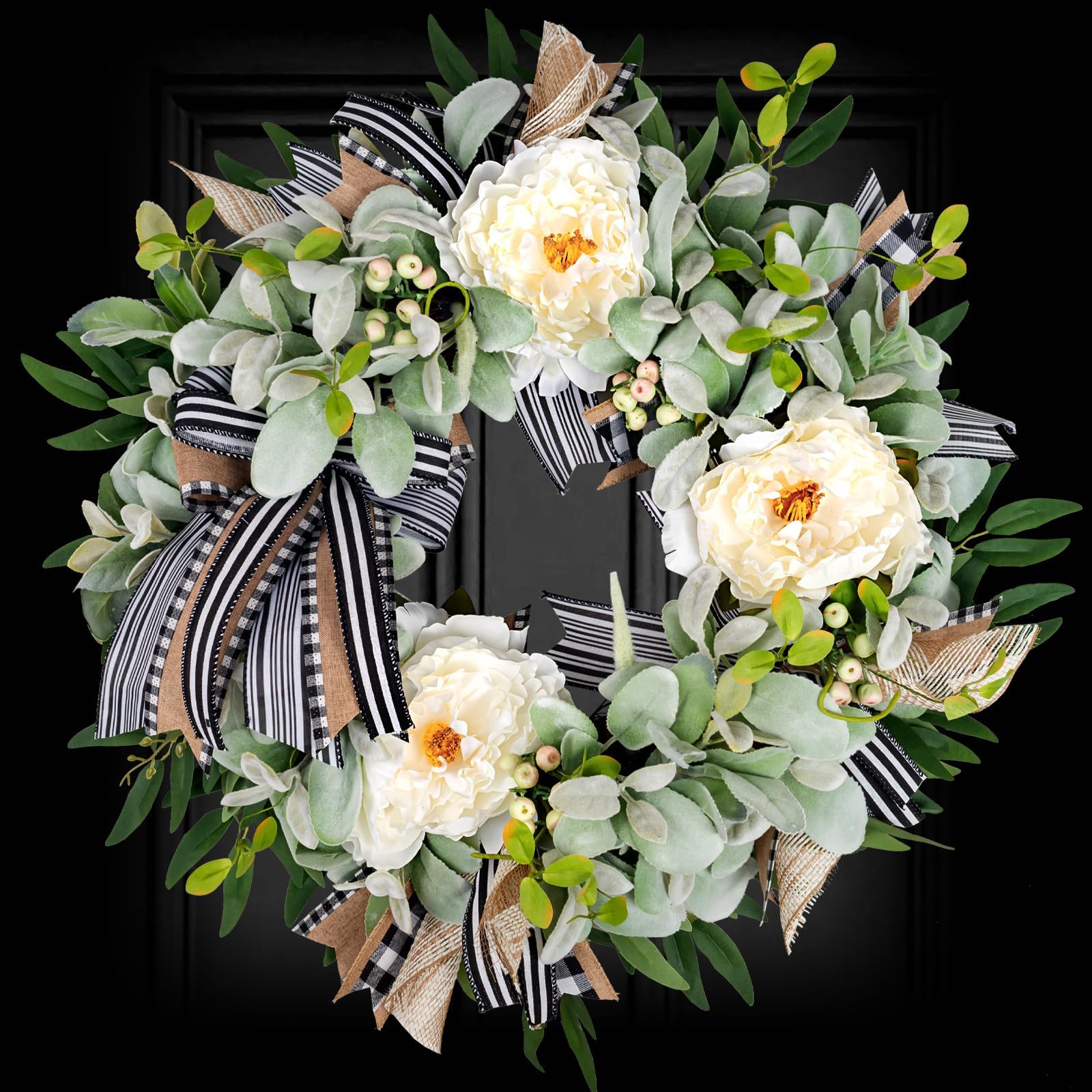 WREATHOME front door wreath displayed to welcome guests and add curb appeal