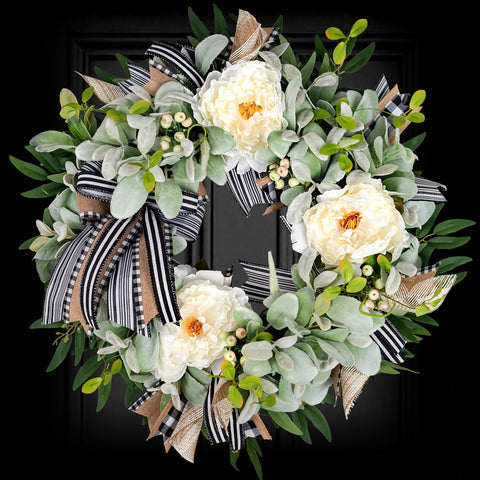 WREATHOME front door wreath displayed to welcome guests and add curb appeal