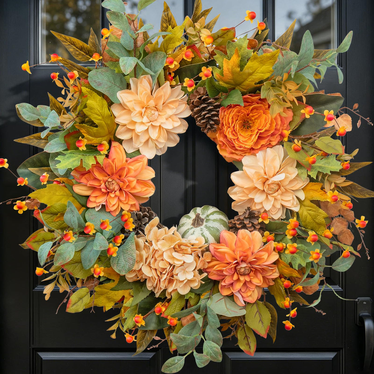 wreathqueen front door display showing warm autumn welcome