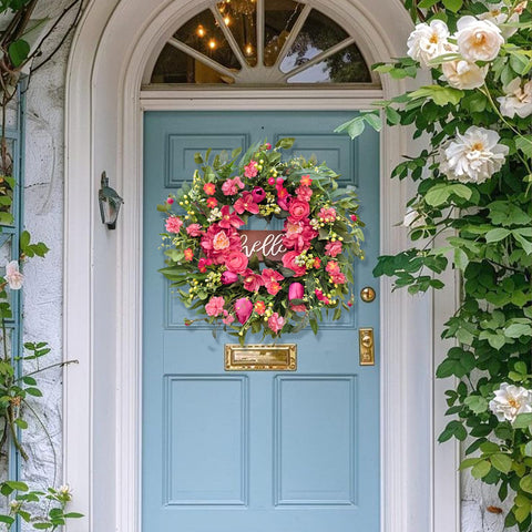 wreathqueen lifestyle shot on porch illustrating inviting curb appeal benefit