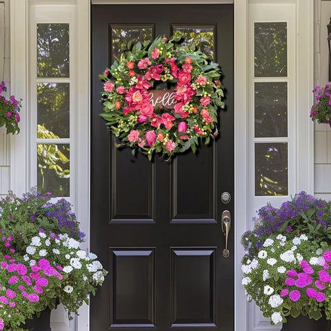 wreathqueen scale comparison next to a door to show true 24-inch size