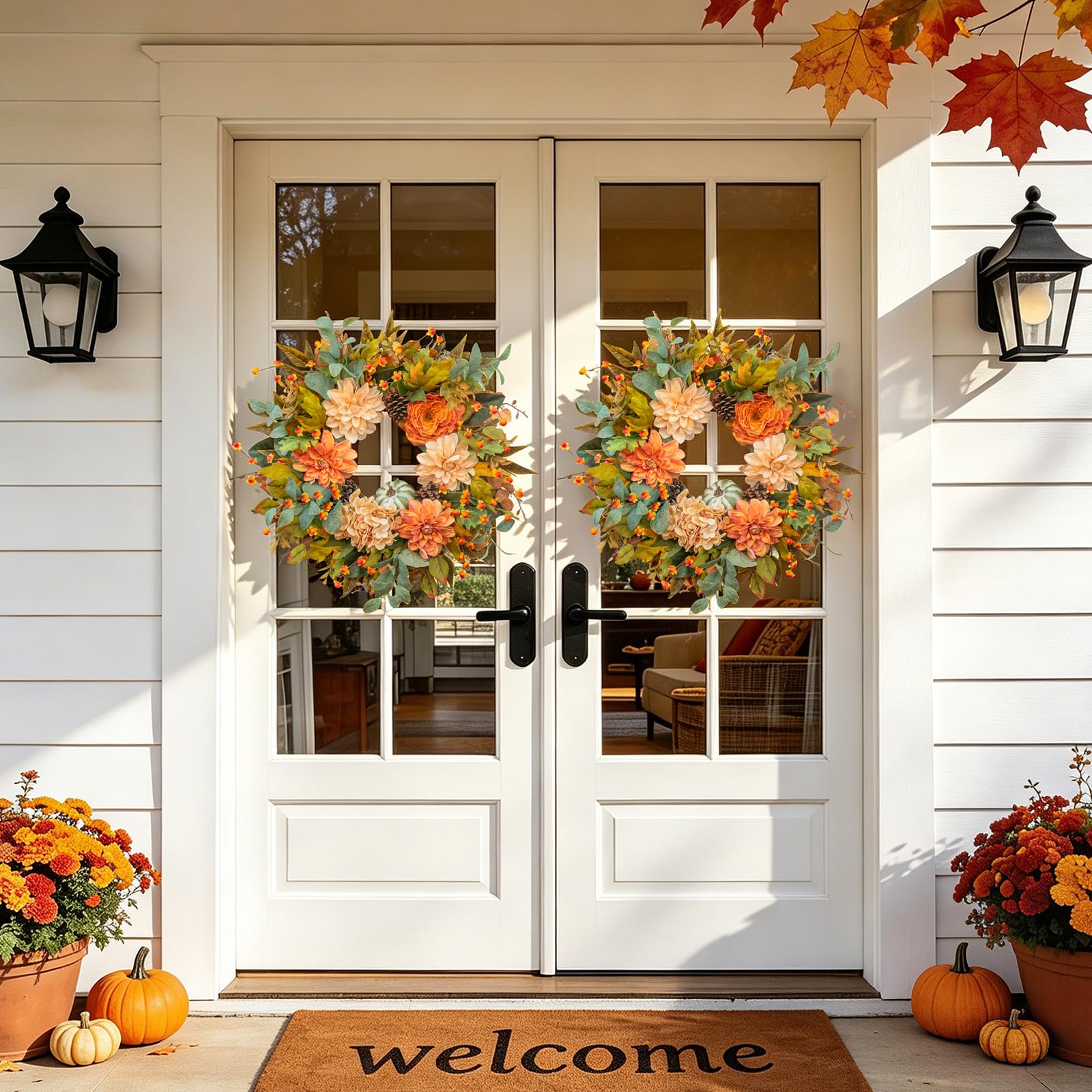 wreathqueen scale comparison on door showing 24-inch size