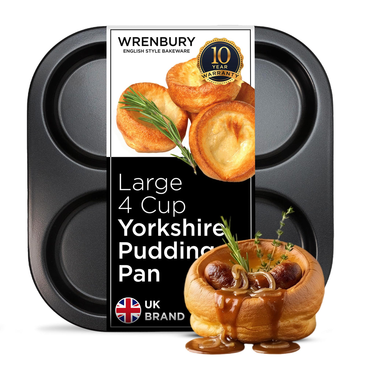 Wrenbury front view of pan showing large cups and non-stick finish for perfect release