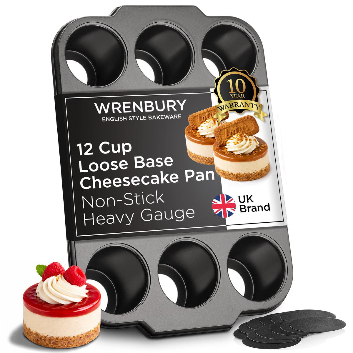 Wrenbury Pro front view of 12-cup nonstick tin showing clean professional finish and even cups