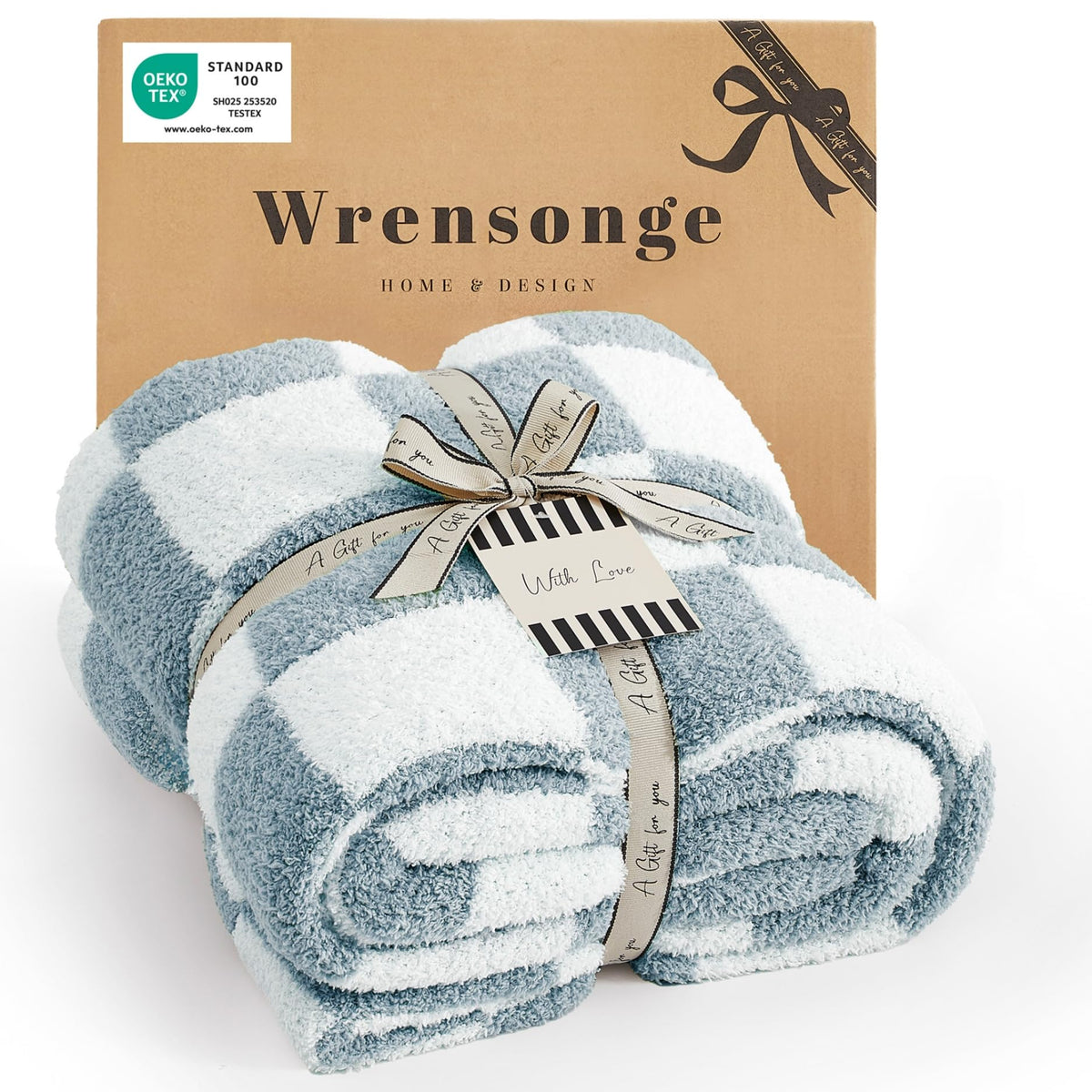 WRENSONGE checkered throw front view shows cozy couch update