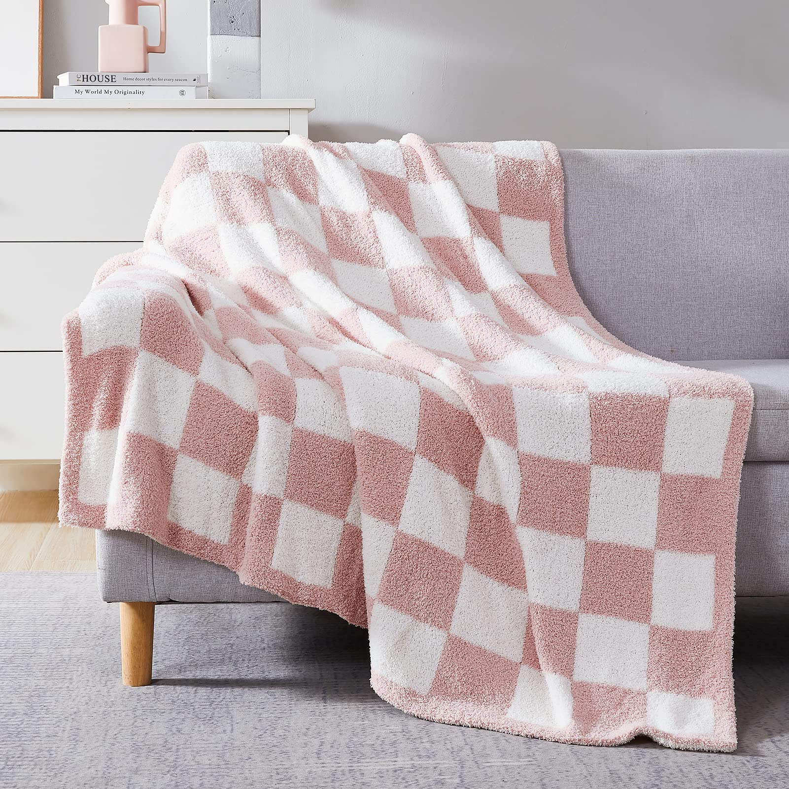 WRENSONGE front view of checkered throw showing cozy design and color