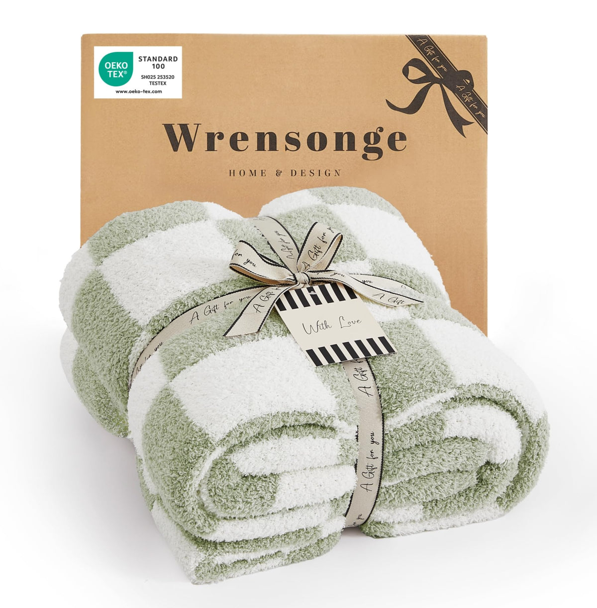 WRENSONGE front view of checkered throw showing full pattern and cozy look