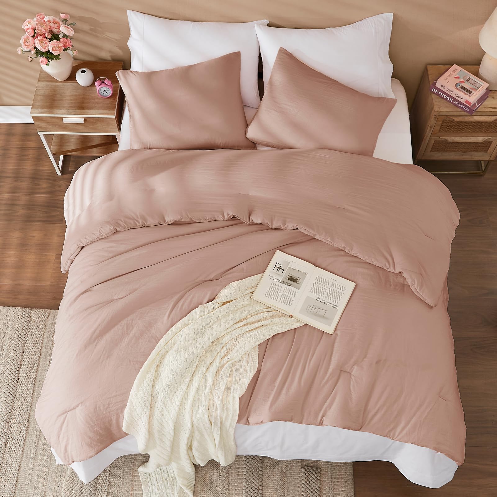 WRENSONGE comforter laid on queen bed showing generous coverage and cozy look