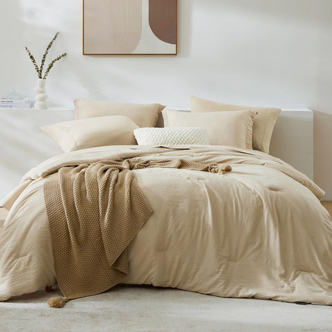 WRENSONGE front view of queen comforter set showing neat neutral styling and comfort