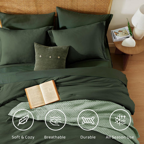 WRENSONGE comforter on a made queen bed showing cozy modern styling