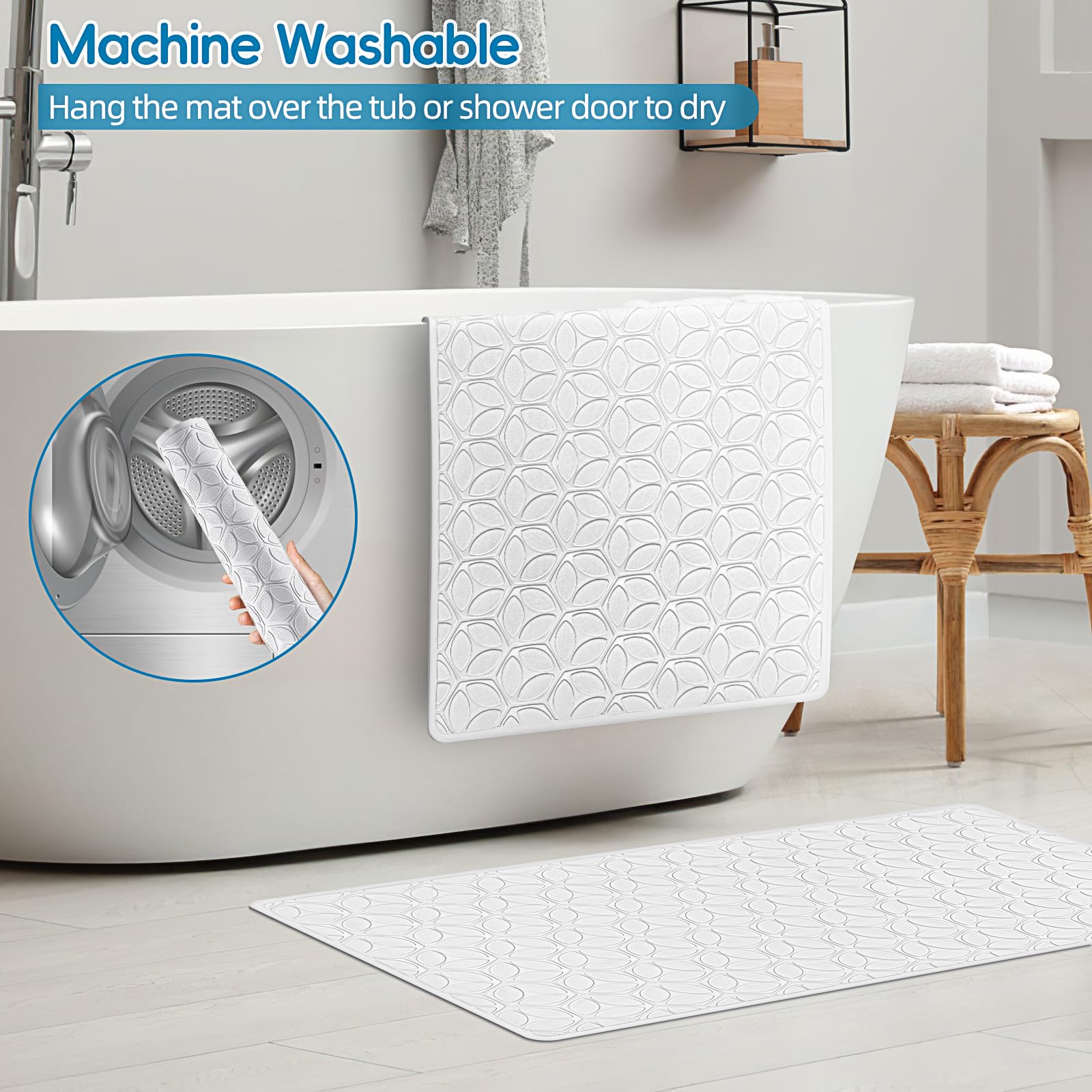 WRISIN mat installed in bathtub illustrating non-slip safety