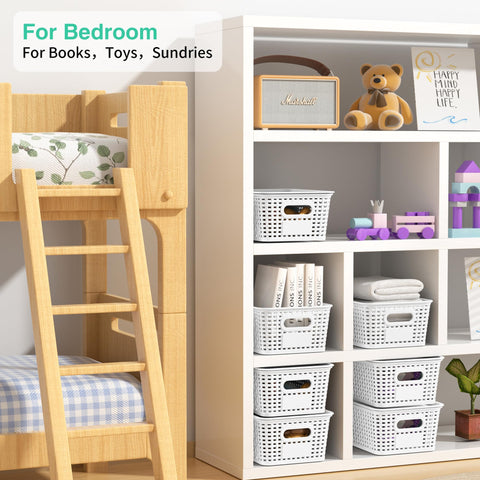 Wrrlors stacked baskets on shelf showing space-saving organization