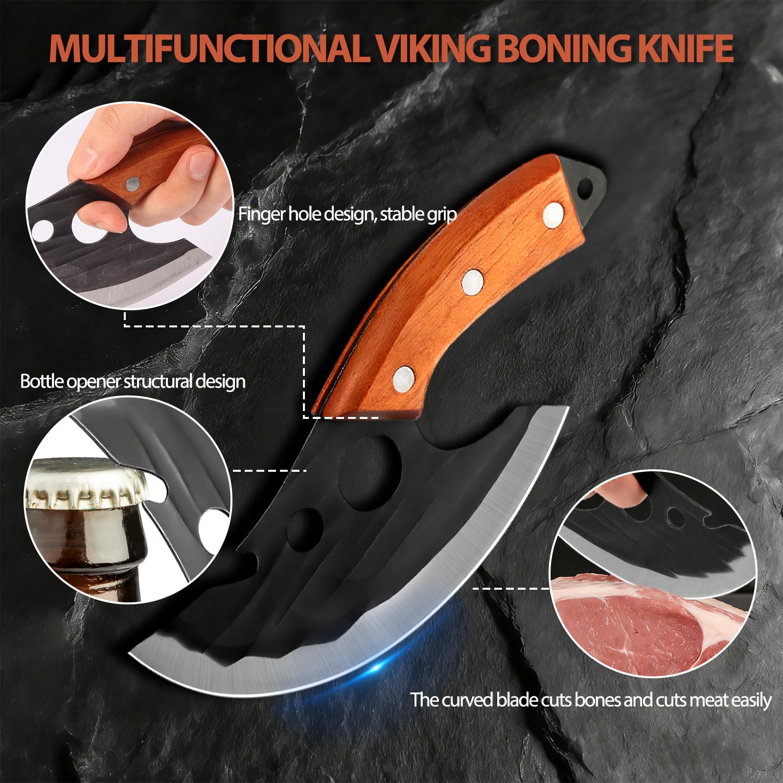 Wruhamd boning knife with leather sheath for safe storage and transport