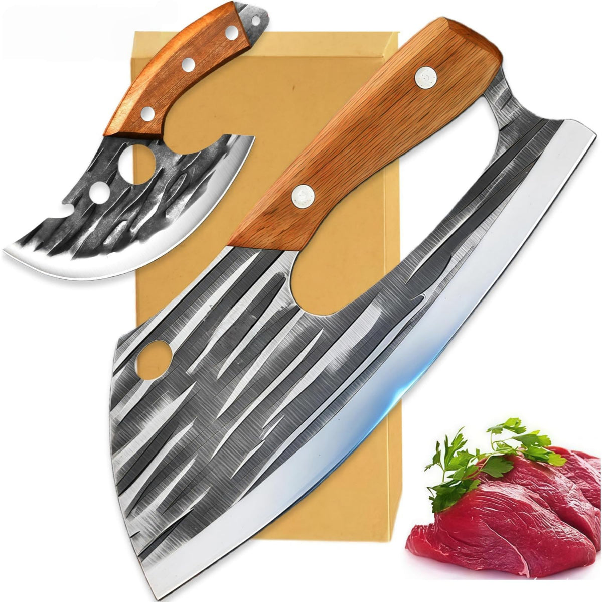 Wruhamd cleaver front view showing curved blade and ergonomic handle for easier chopping