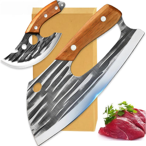 Wruhamd cleaver front view showing curved blade and ergonomic handle for easier chopping