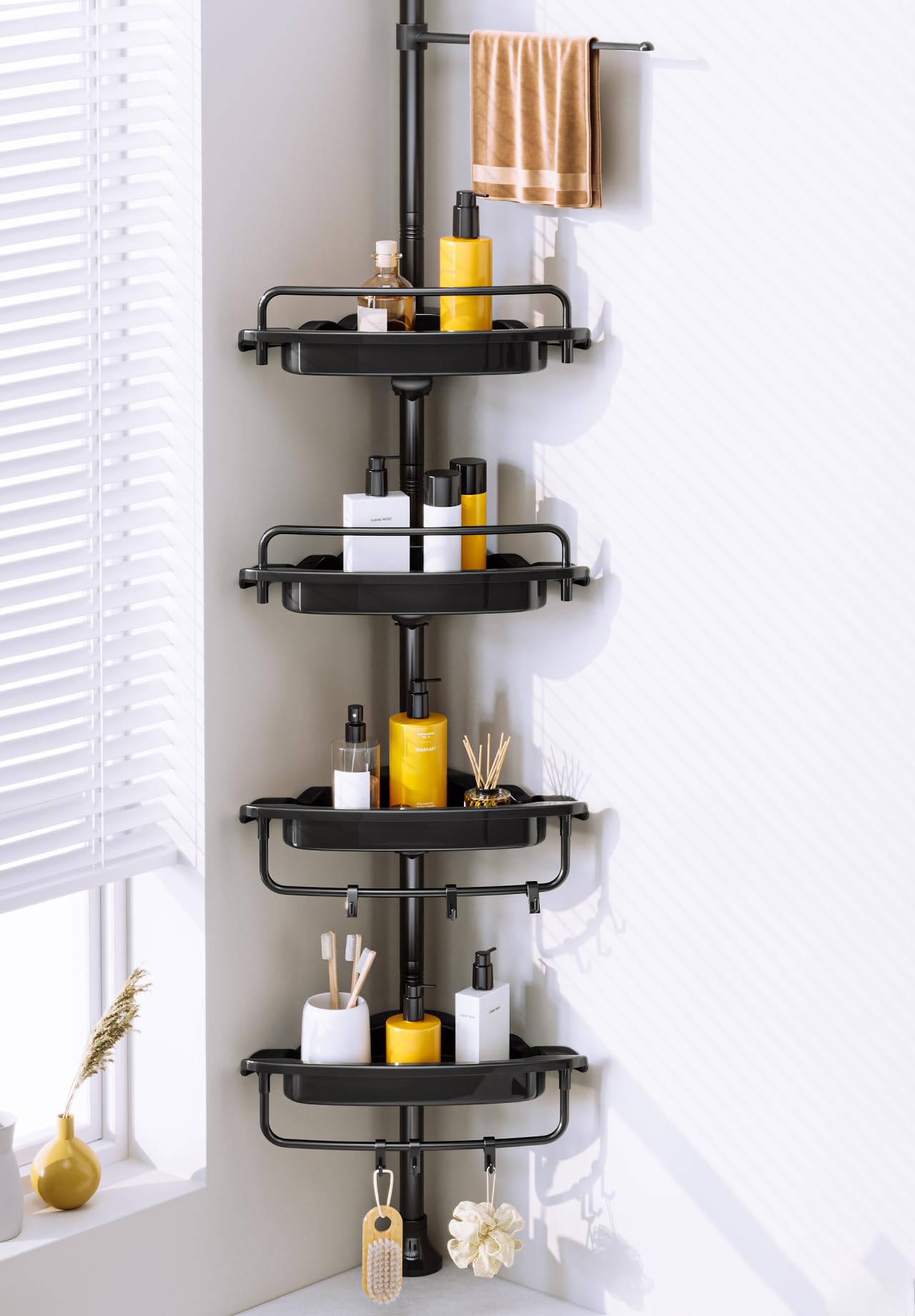 WSBArt front view of shower caddy showing stable design and organized storage