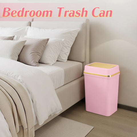 WSBArt pink trash can placed in bathroom saving floor space and looking neat