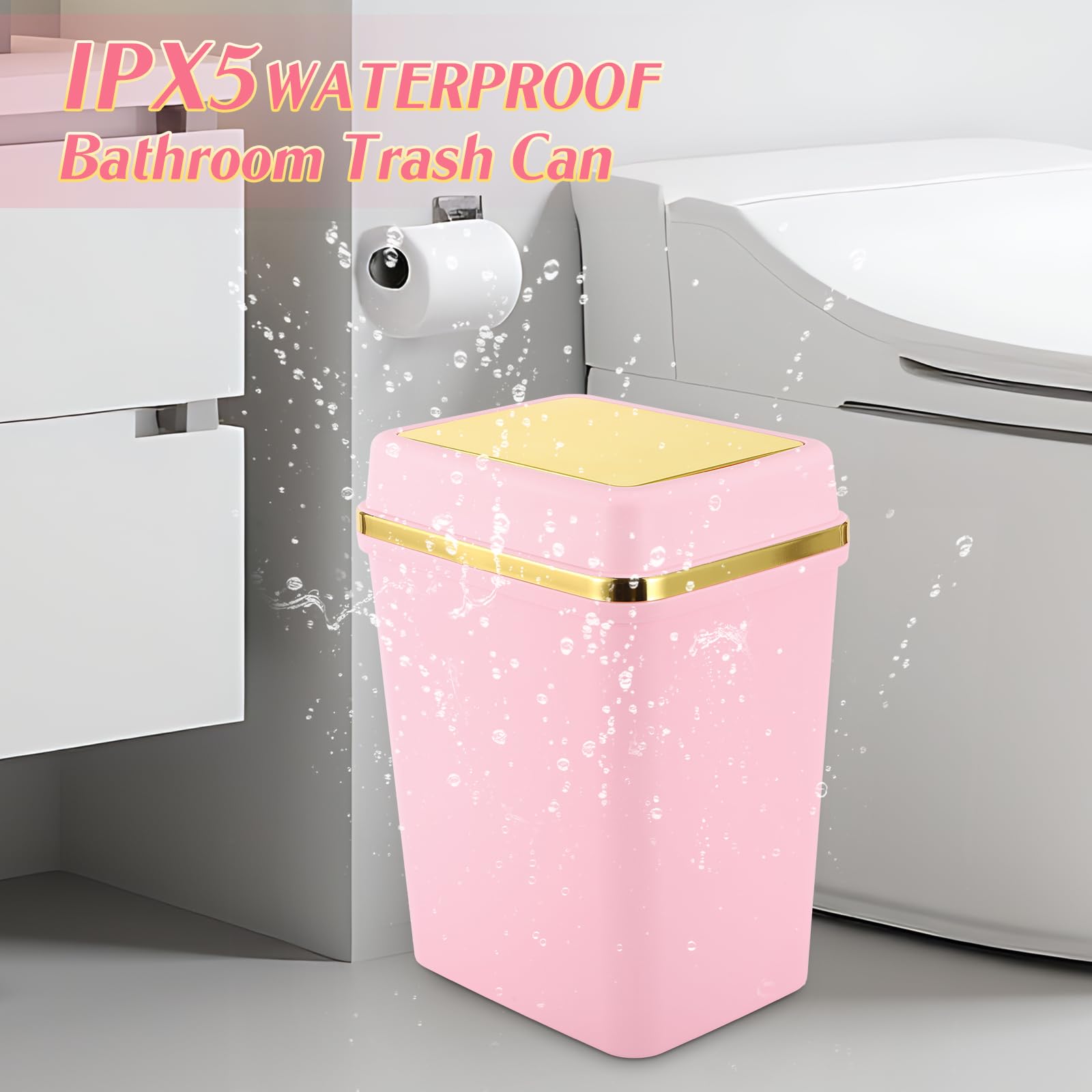 WSBArt pink trash can with included bag inside for easy liner changes