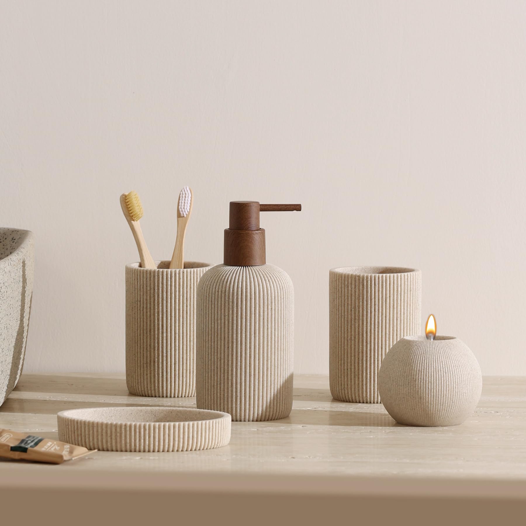 WUUAHOME candle holder with lit candle creating relaxing bath ambience benefit