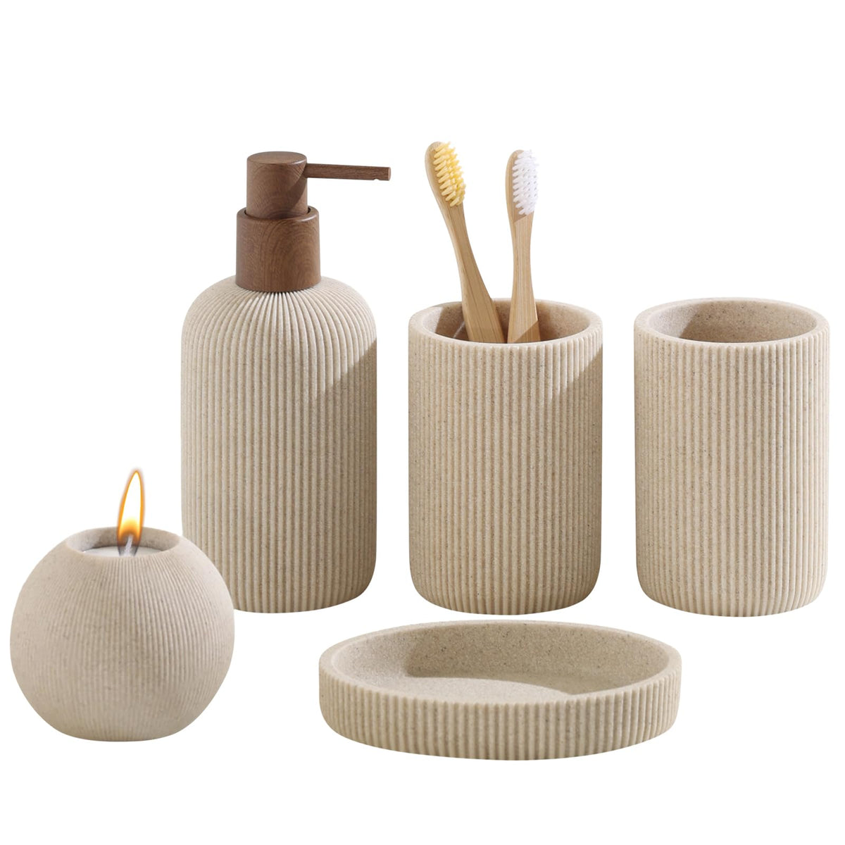 WUUAHOME front view of beige 5-piece set, tidy organization benefit