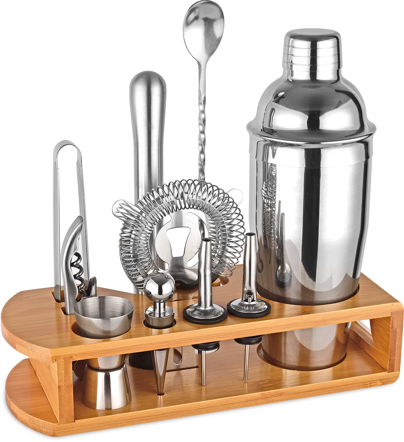 Wukuna front view cocktail shaker and tools displayed, shows complete set benefit
