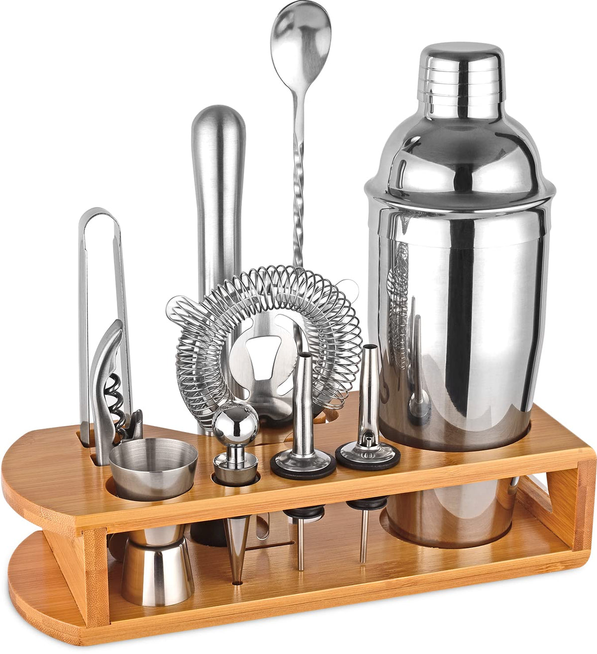 Wukuna front view cocktail shaker and tools displayed, shows complete set benefit