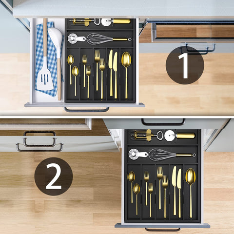 WUSHIZHUHUN organizer placed inside kitchen drawer to maximize space and order