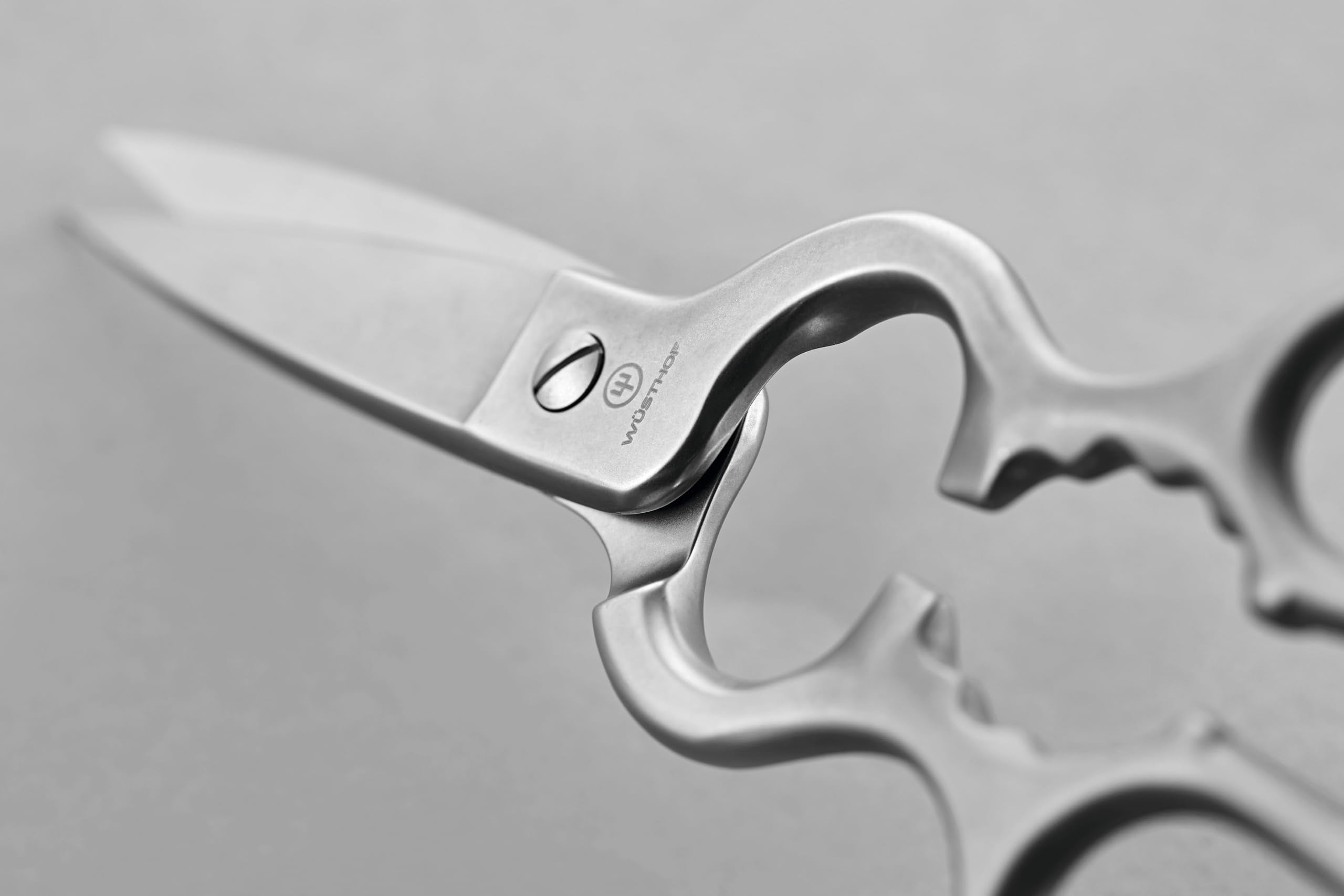 Wüsthof separated blades showing come-apart hinge for easy cleaning and maintenance
