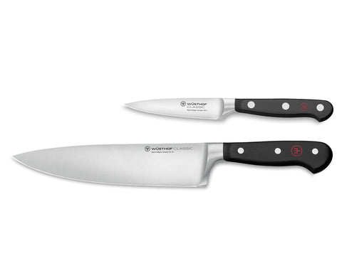 Wüsthof 2-piece set front view showing knives and black handles, durable everyday performance
