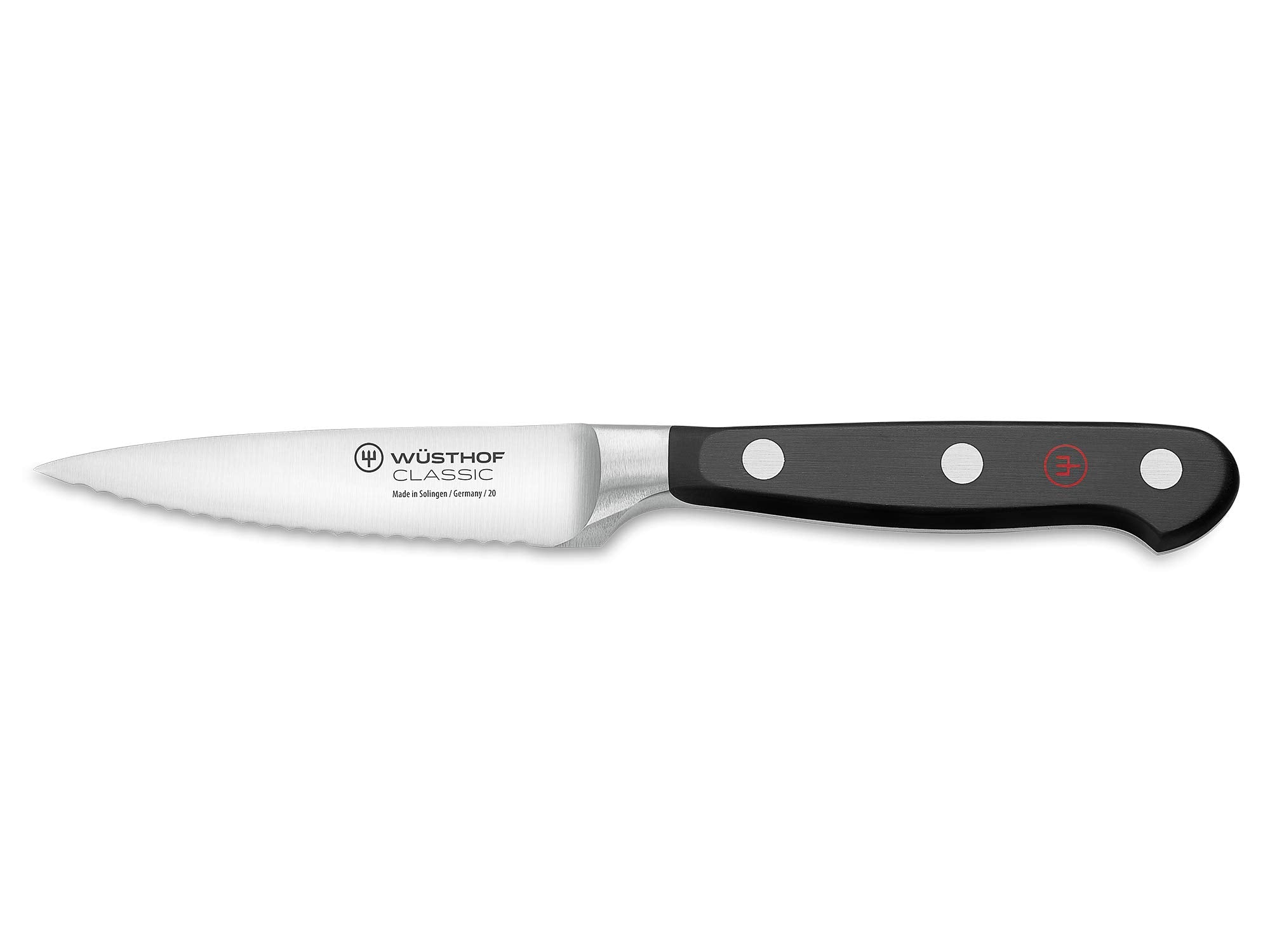 Wüsthof Classic front view showing compact paring profile and precise tip for control