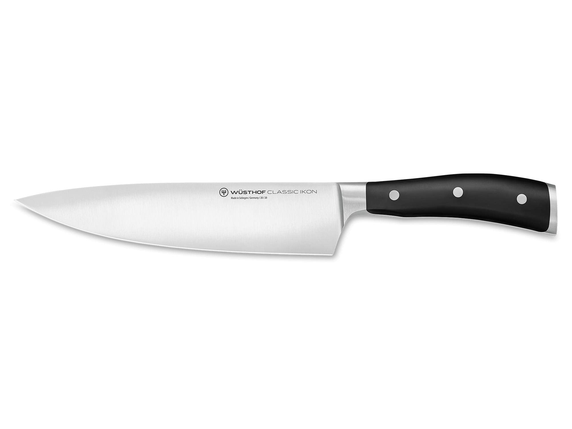Wüsthof Classic Ikon front profile showing full blade and balance benefit