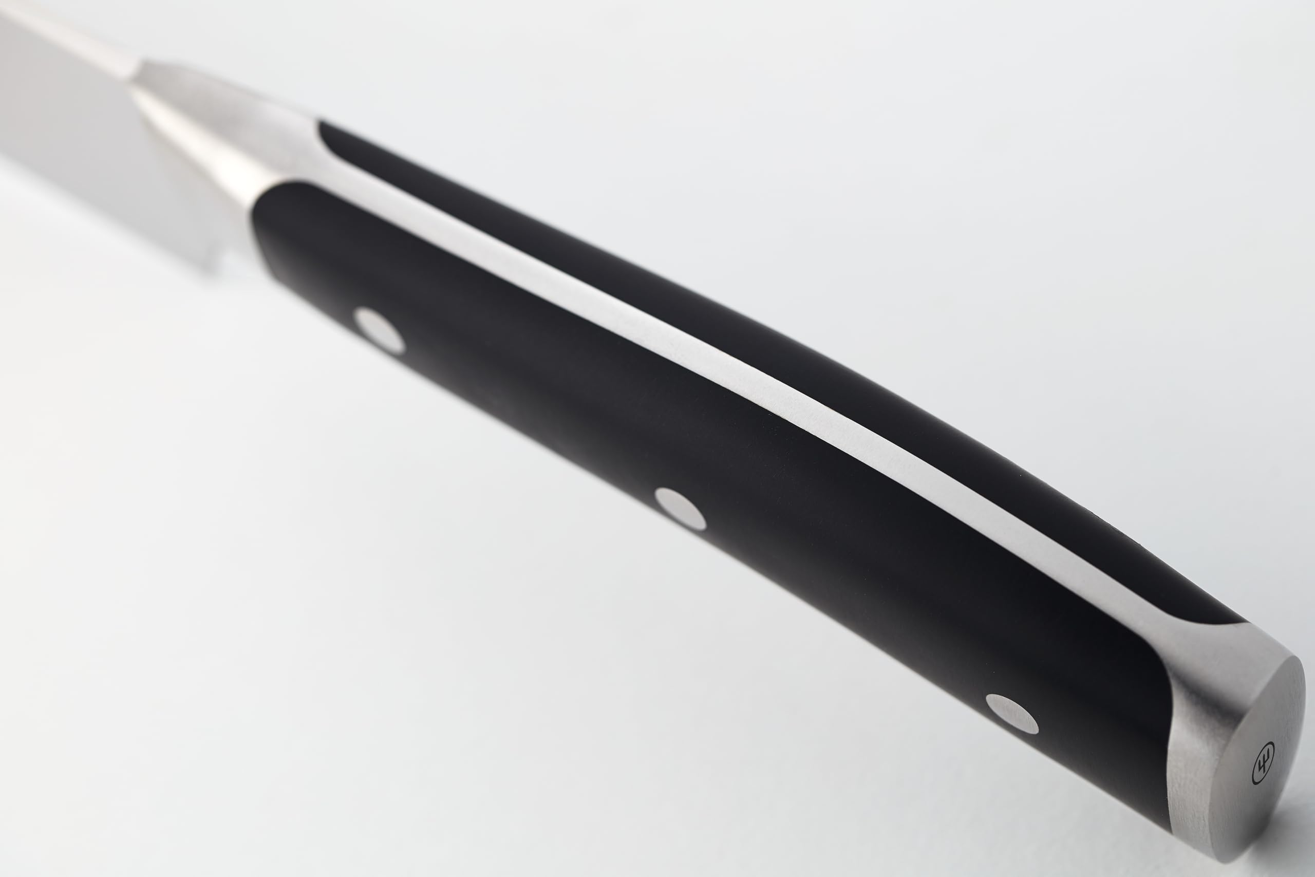 Wüsthof close-up of black Classic IKON handle for secure ergonomic grip