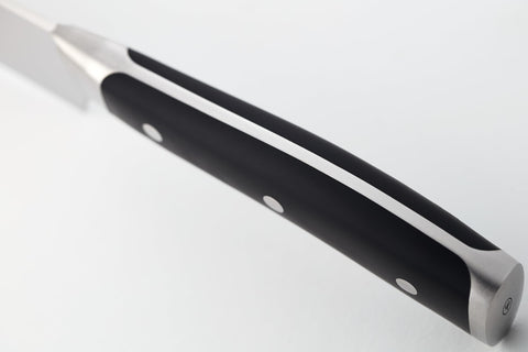 Wüsthof close-up of black Classic IKON handle for secure ergonomic grip