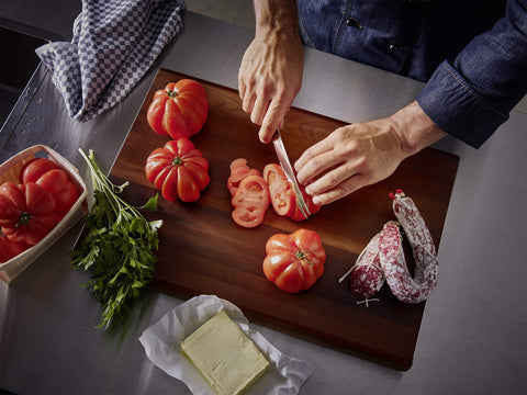 Wüsthof Classic beside knife block showing scale and convenient storage option