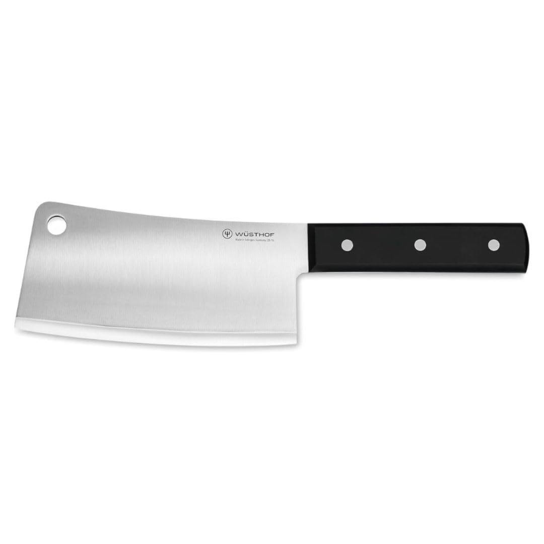 Wüsthof cleaver front view showing full blade and practical benefit of heavy-duty cutting