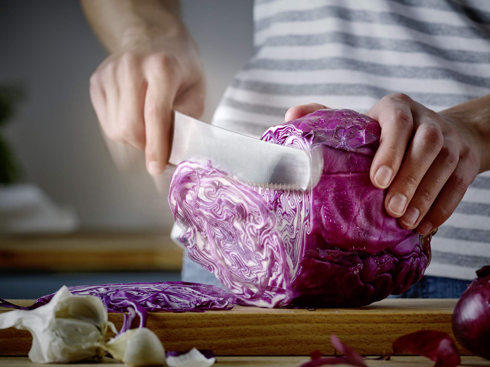 Wüsthof size comparison on cutting board showing compact scale for tight tasks
