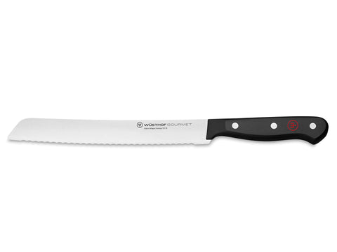 Wüsthof Gourmet front view of 8-inch bread knife showing full blade and handle, durable slicing